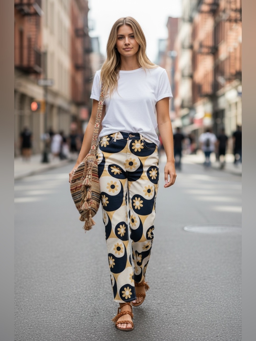 NWT PacSun Flower Ying Black, White & Yellow Daisy Print 90's Boyfriend Jeans